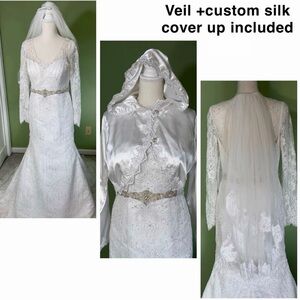 AMAZING DEAL wedding dress with veil and silk cover up